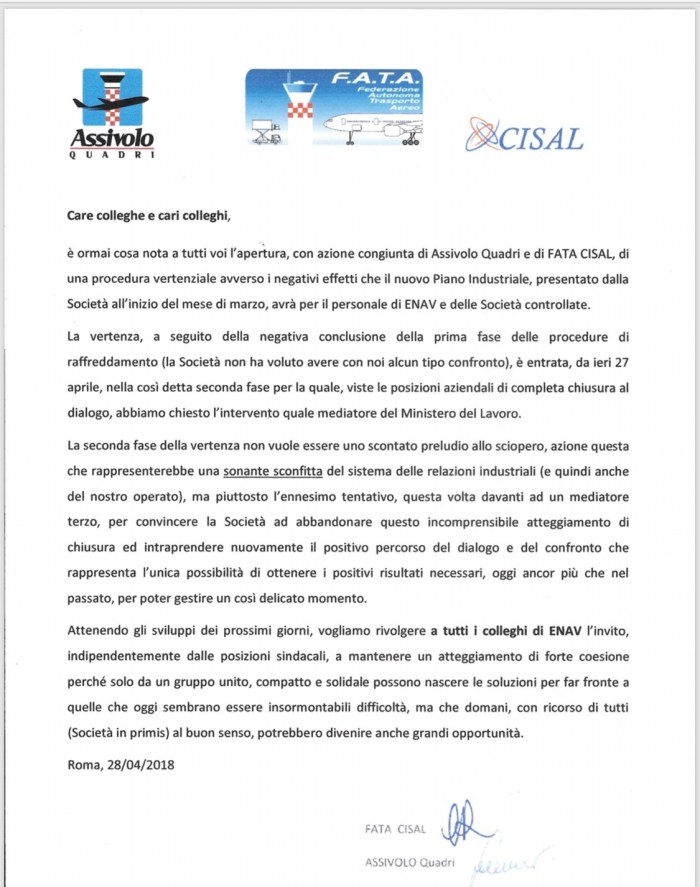 comunicato 28 aprile 2018