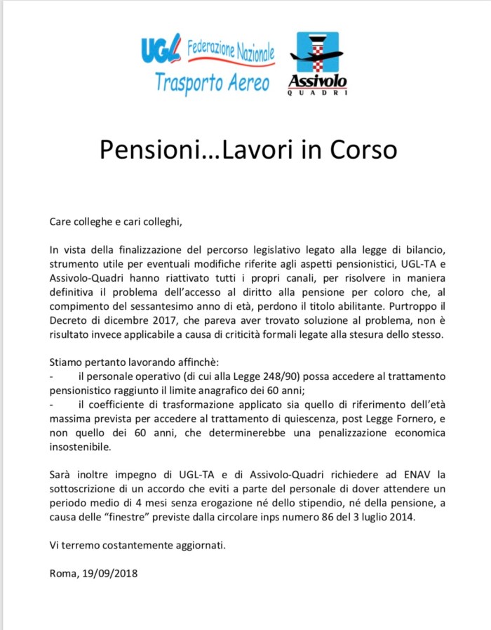 comunicato pensioni